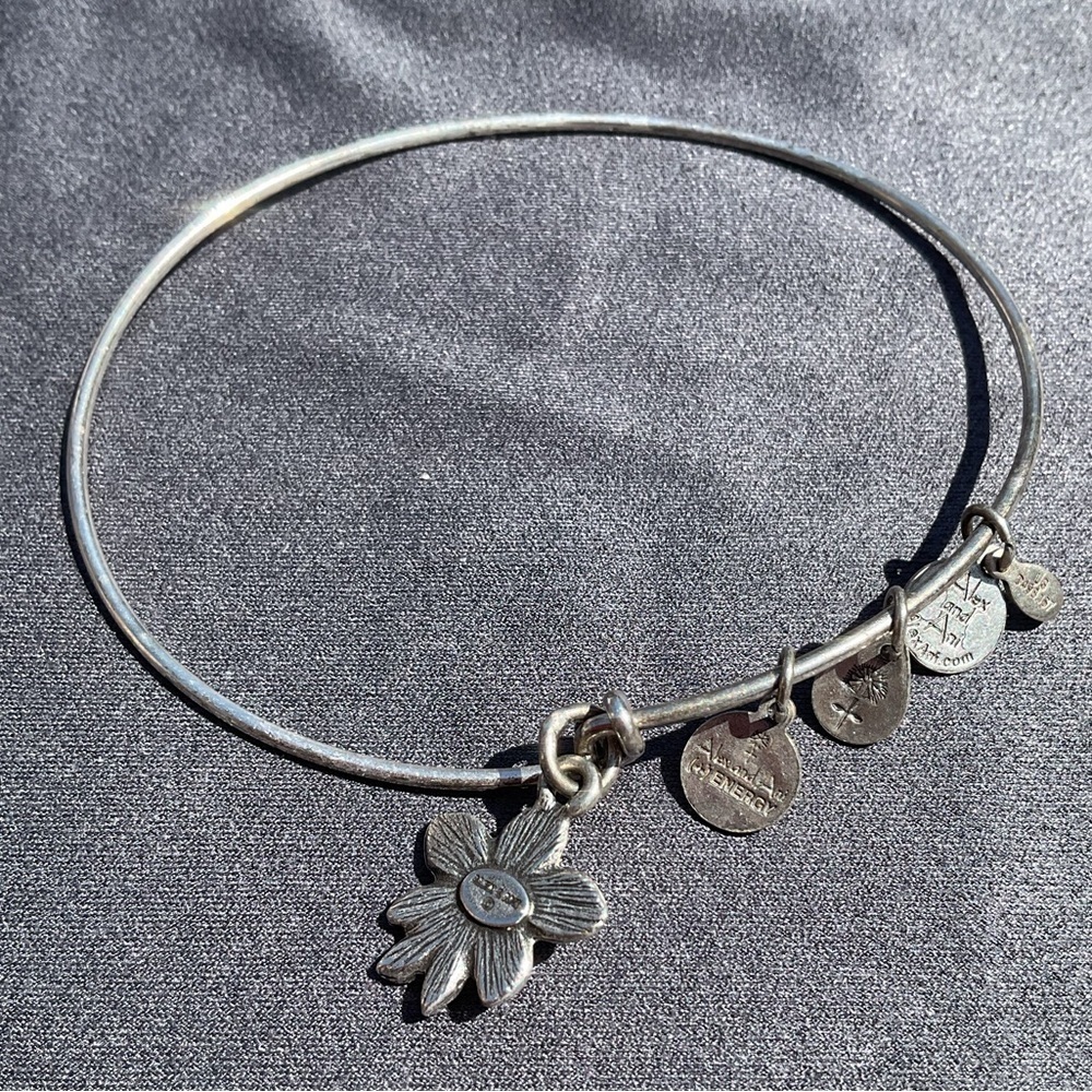 Alex and Ani Retired Apple Blossom Charm Silver Stackable Expandable Bangle - Picture 3 of 4